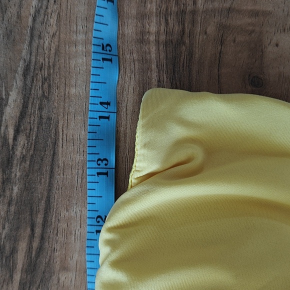 EUC Asymmetrical pleated yellow strapless dress - Picture 4 of 10